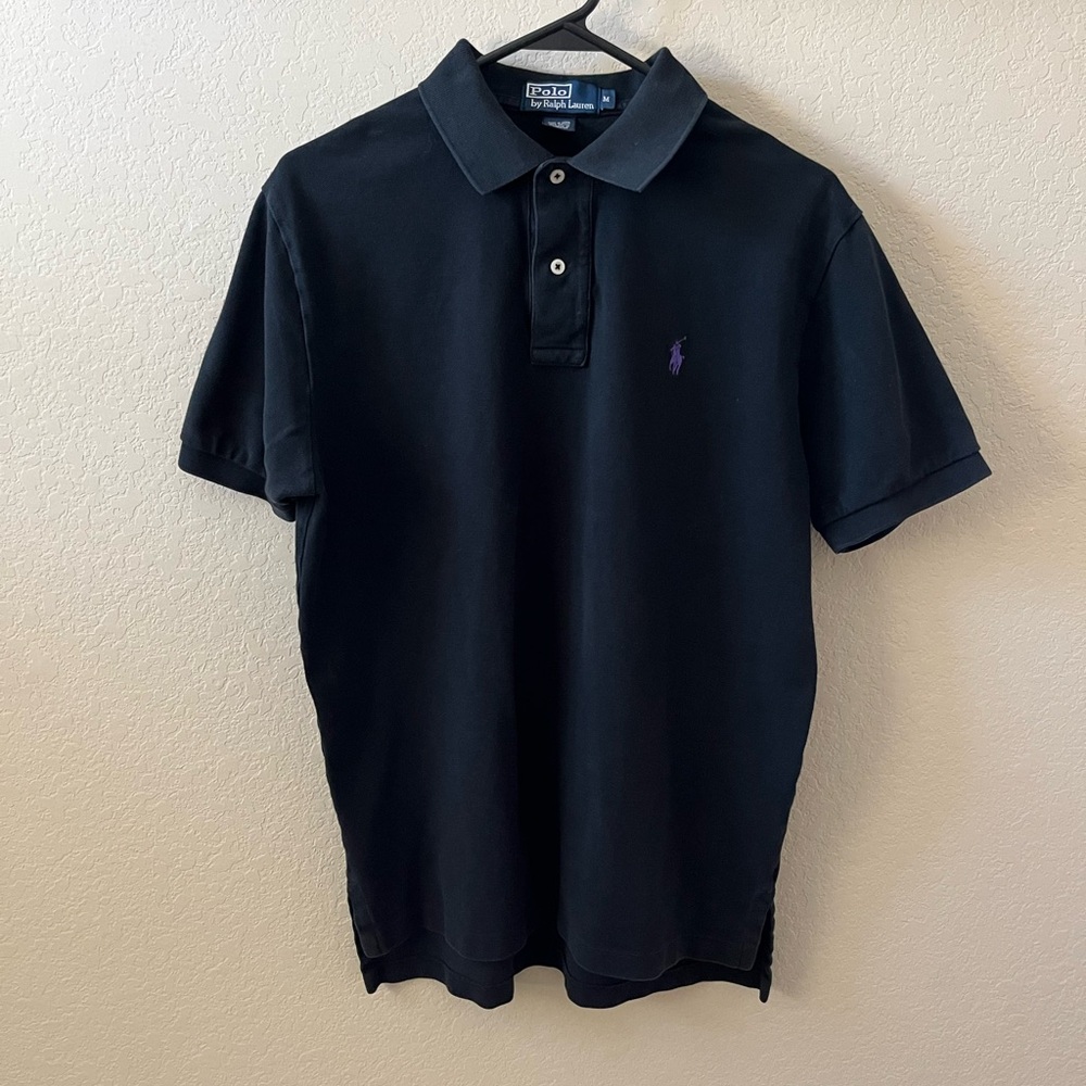 Polo Ralph Lauren Men’s Black Short Sleeve Polo Shirt Purple Pony Logo Size M